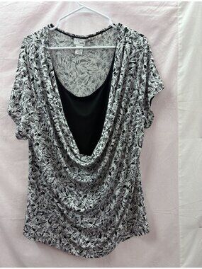 Kim Rogers Signature 3X Black & White Pattern Casual Built in Tank Top Blouse